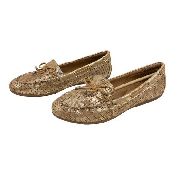 Comfortiva Mindy II Suede Leather Loafers 8.5 Women's Platino Gold Distressed - Picture 4 of 13